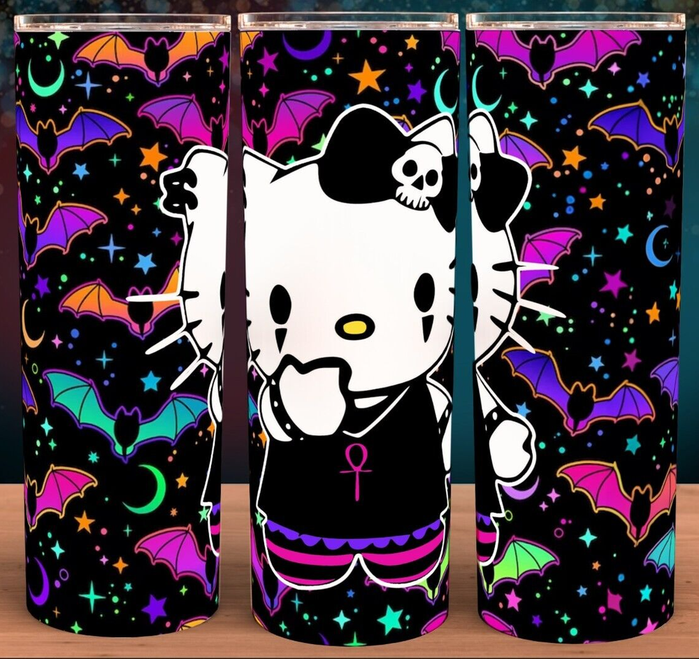 Hello Kitty Gothic with Bats and Stars Gradient Cup Mug Tumbler 20oz