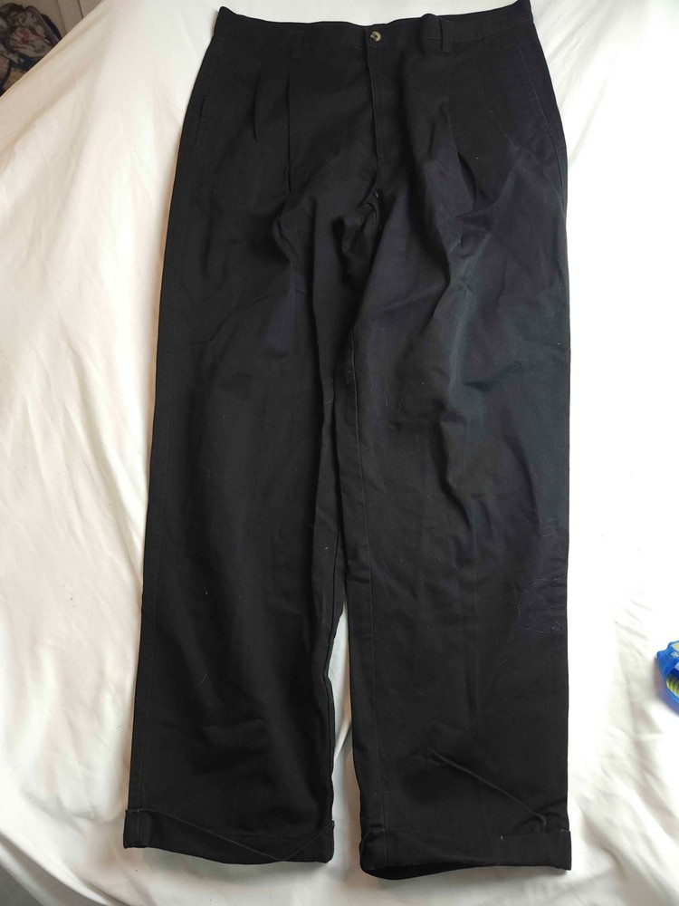 Chaps Ralph Lauren Dress Pants Mens Size 38X32 Black Trousers Pleated Front