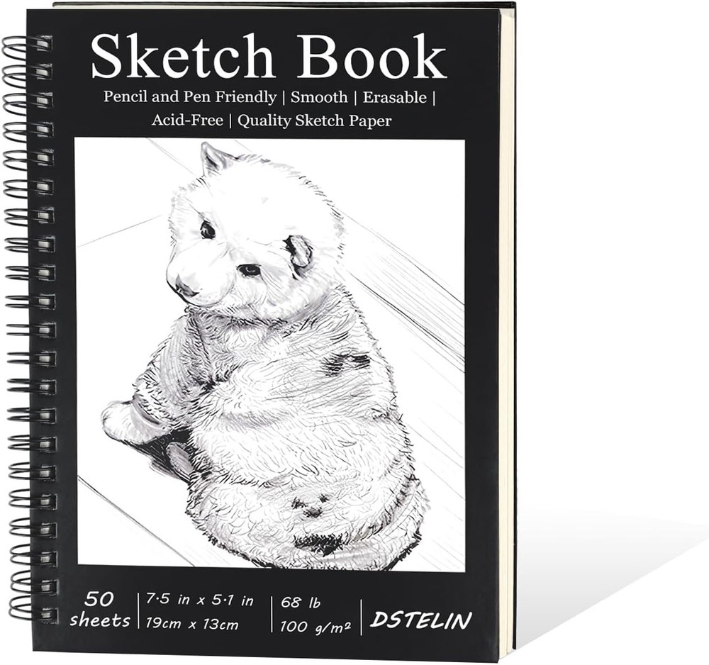 Black Hardcover Sketch Book 7.5 x 5.1 Inch, Ideal for Drawing and Sketching