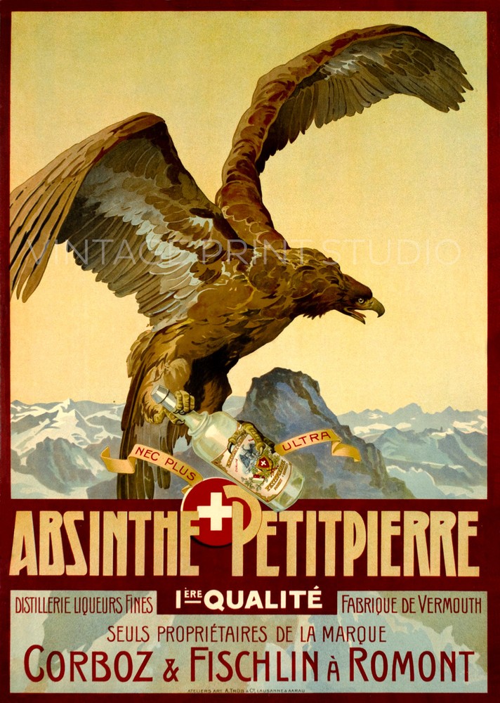 Absinthe Petitpierre Vintage Liquor Swiss Advertising Giclee Canvas Print 20x28-image