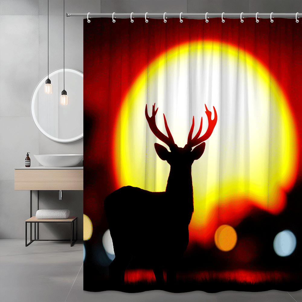 Deer Silhouette Sunset Shower Curtain Graphic Print