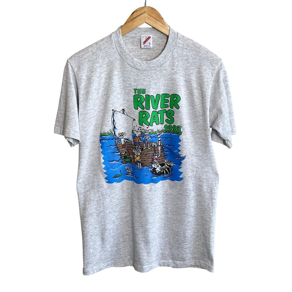 Vintage Jerzees River Rats Shirt Sz Large Gray 1993 Susquehanna PA Graphic Tee