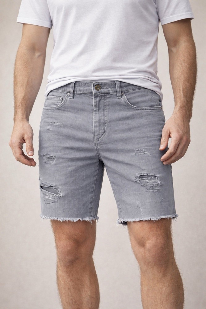 American Eagle Next Level Flex Distressed Jean Shorts Men Size 36 Gray Casual