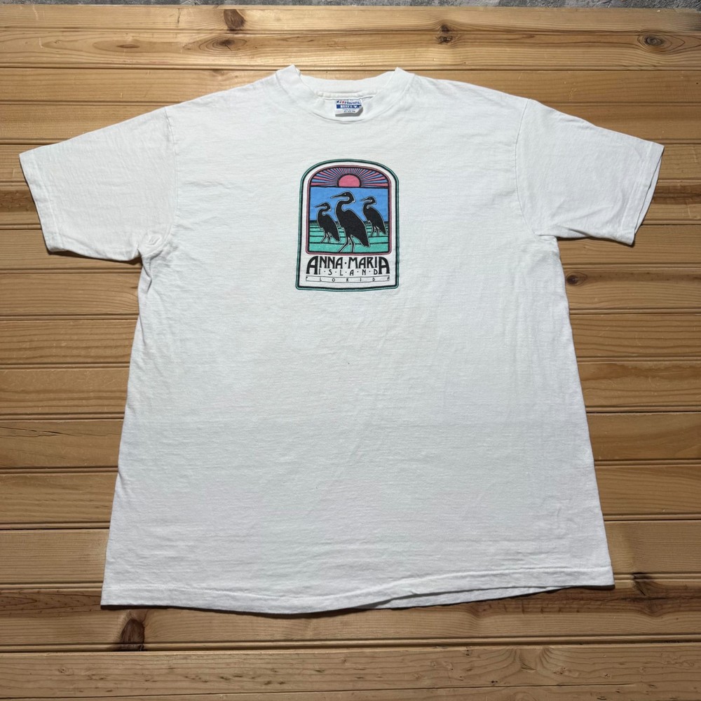 Vintage 90s Hanes Anna Maria Island Florida Graphic Souvenir T-Shirt USA - XL