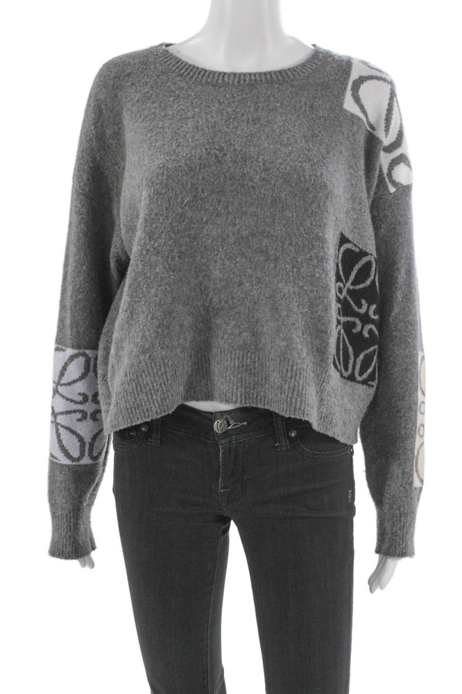 Loewe Women Wool Geometric Crewneck Pullover Sweater Gray Long Sleeve Size MFree Shipping in US $100+ Orders | $6.95 Orders Below