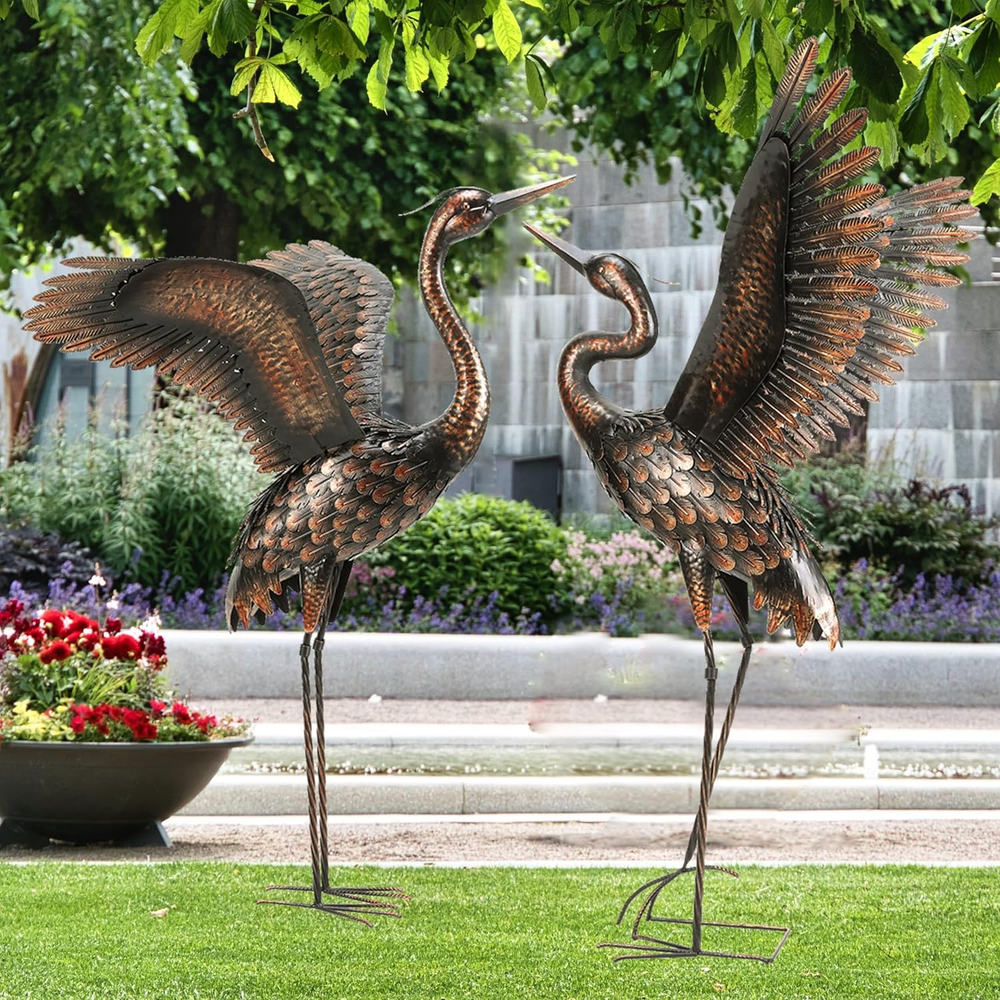 Chisheen Garden Statue Outdoor Metal Heron Crane Yard Art Sculpture for Lawn Pat