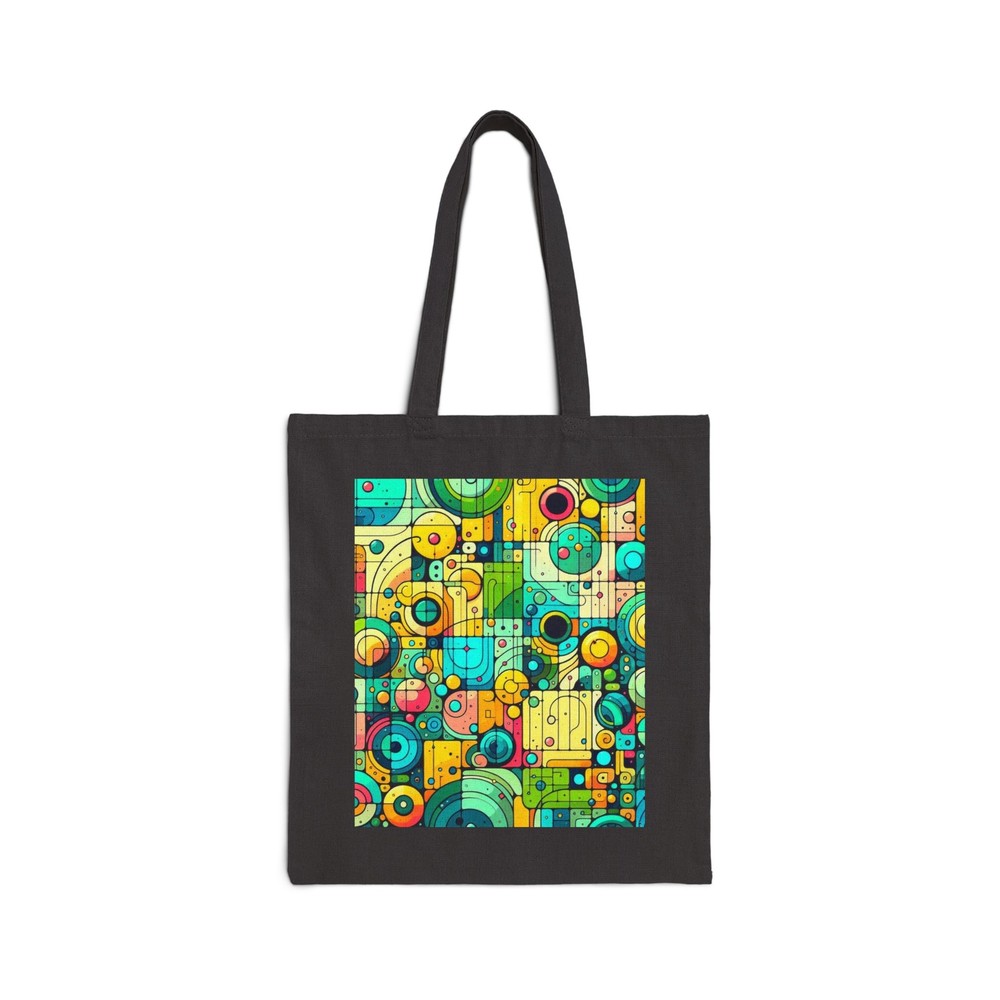 Cotton Canvas Tote Bag Green Fushia Blue Yellow Black Abstract Design 5, Gift