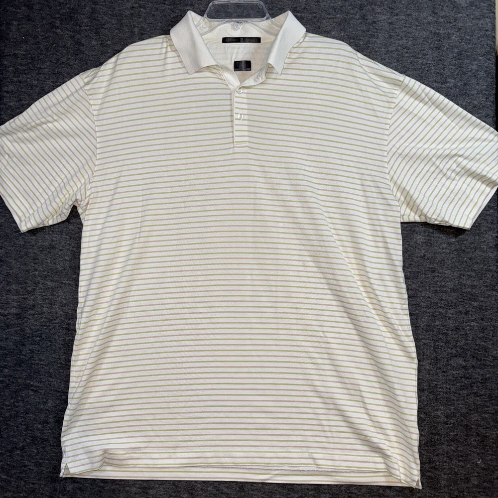 Nike Mens Tiger Woods Collection Striped Pale Yellow Dri-Fit Golf Polo Sz XXL