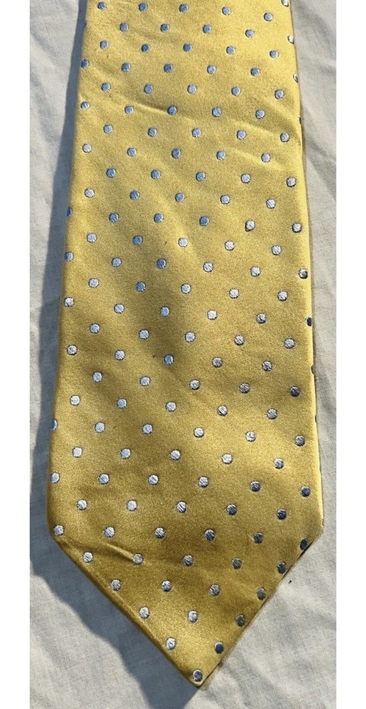 Van Heusen 100% Silk Polka Dot Tie Yellow Blue Classic Men's Necktie