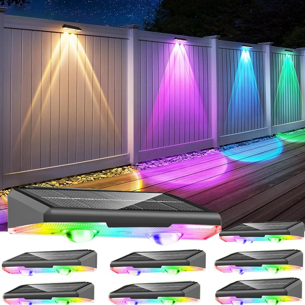 1-8PK LED Solar Power Fence Lights Deck Door Wall Stair Step Outdoor Garden Lamp✅8 Lighting Colors✅Long Lasting Working✅IP65 Waterproof