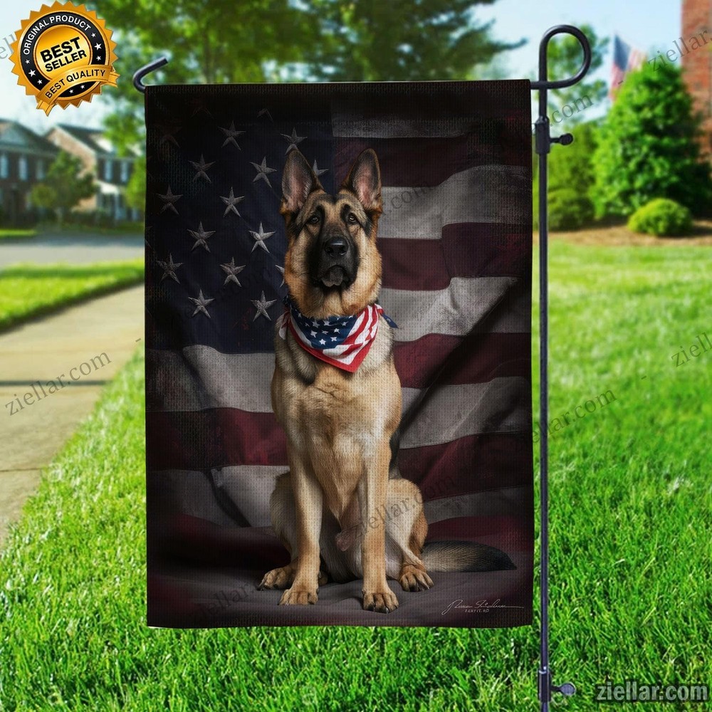 Patriotic German Shepherd Garden Flag with American Flag Background Dog Decor USA