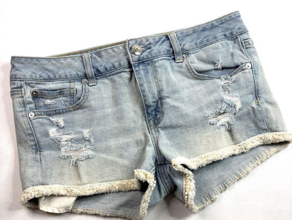 American Eagle Outfitters Distressed Denim Cutoff Shorts Light Wash Stretch 10