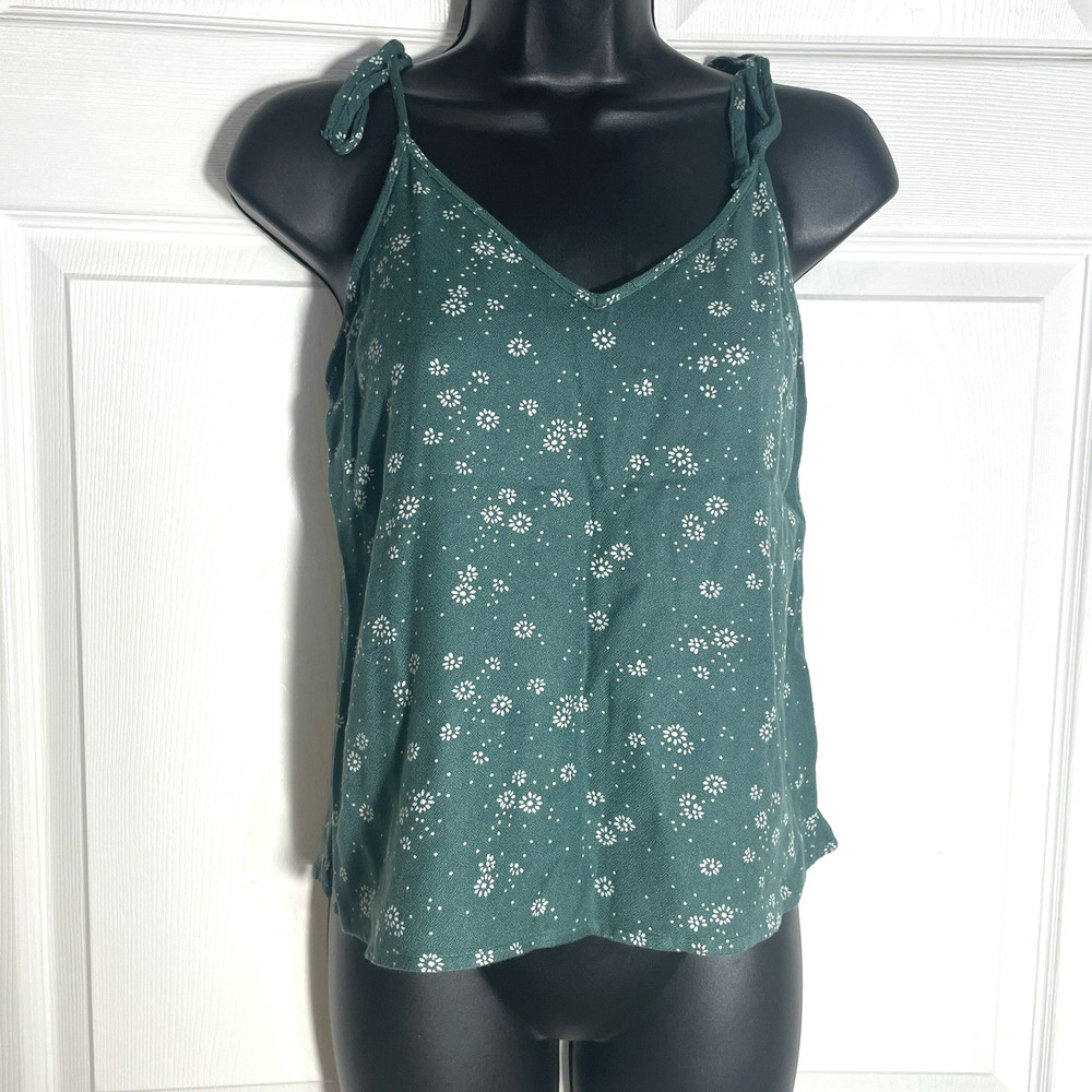 Abercrombie Fitch Floral Tank Top Women XS Green Flowy Sleeveless Tied Straps