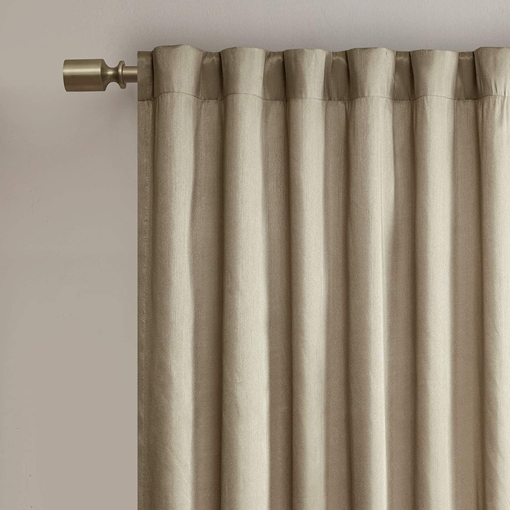 Transitional tan rod pocket curtains for living room with light filtering