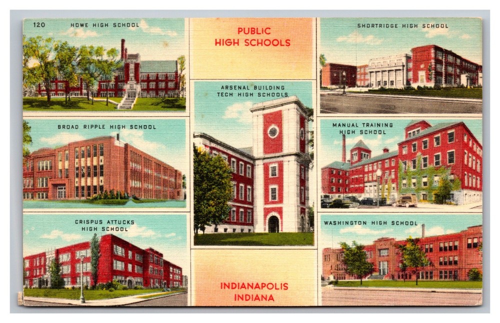 Indianapolis Indiana IN Public High Schools Multi-View Linen Postcard