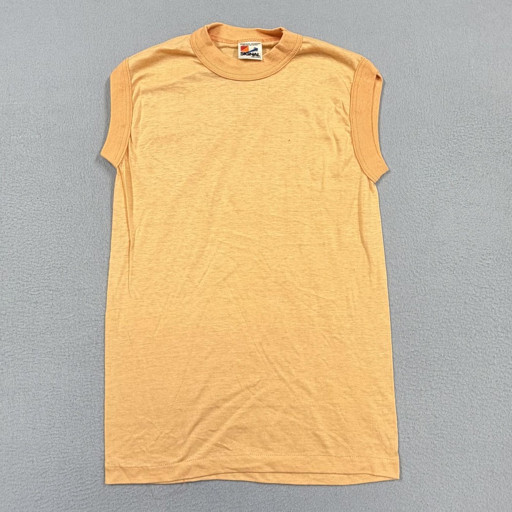 Vintage Signal Shirt Mens Small Orange Sleeveless Tank Made USA 80s Tee