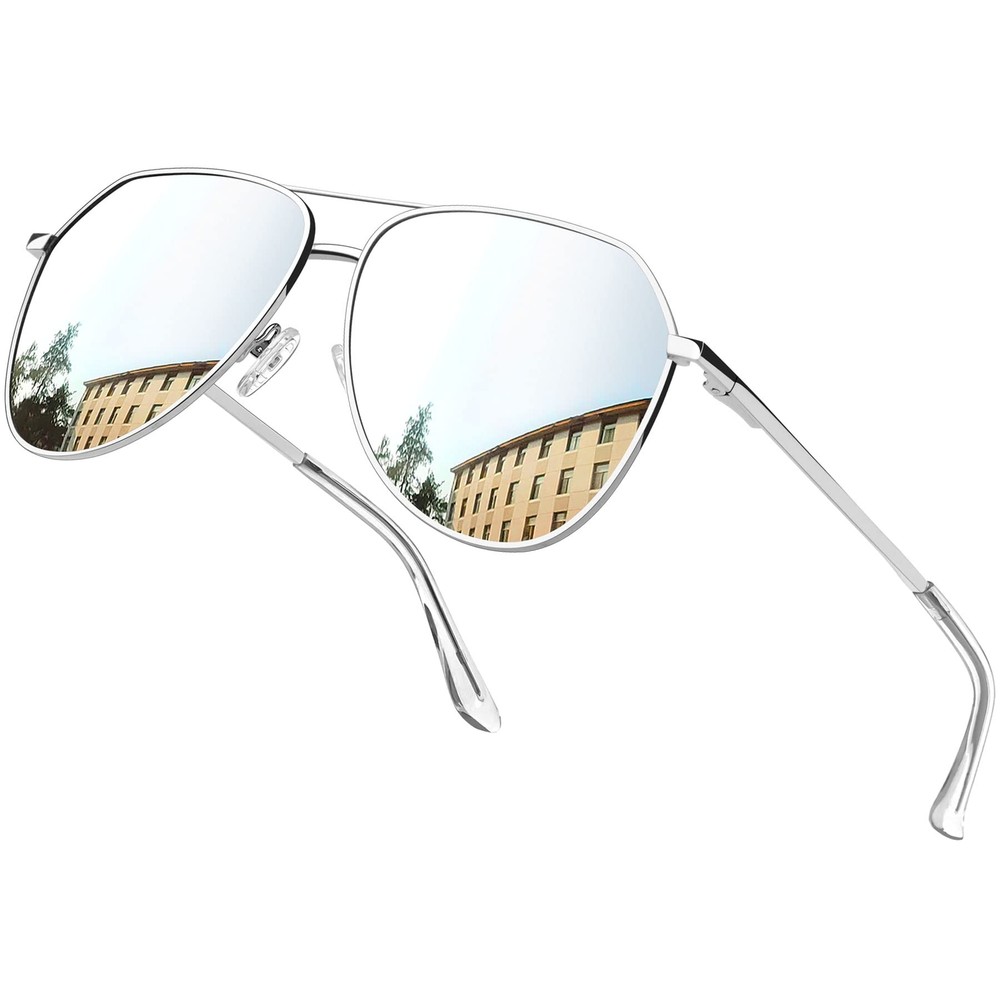 Oversized Silver Aviation Sunglasses Polarized, Retro Sun Glasses UV Protection,