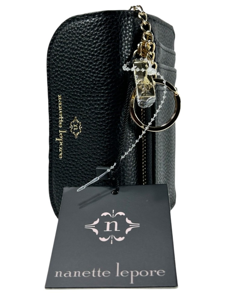 Nanette Lepore Black Gold Embellished Logo Snapshot Mini Wallet