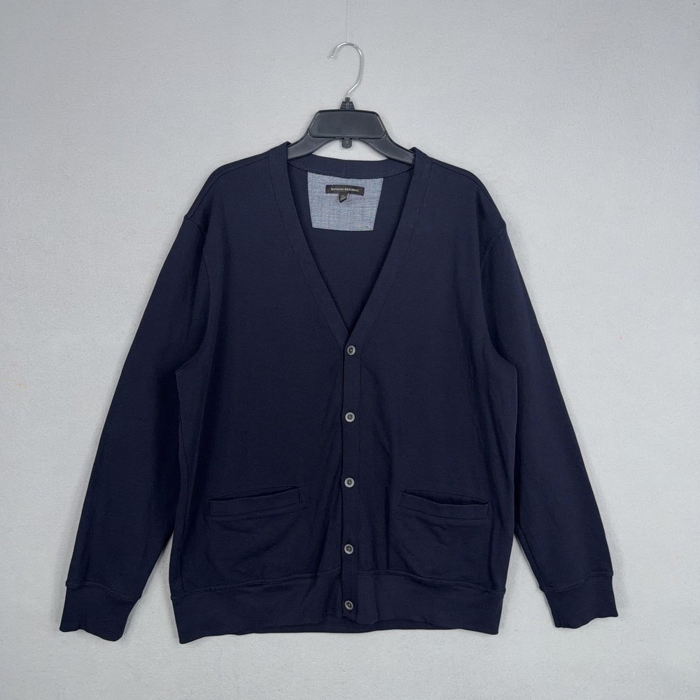 Banana Republic Sweater Mens XL Blue V Neck Cardigan Pocket Knit Classic Grandpa