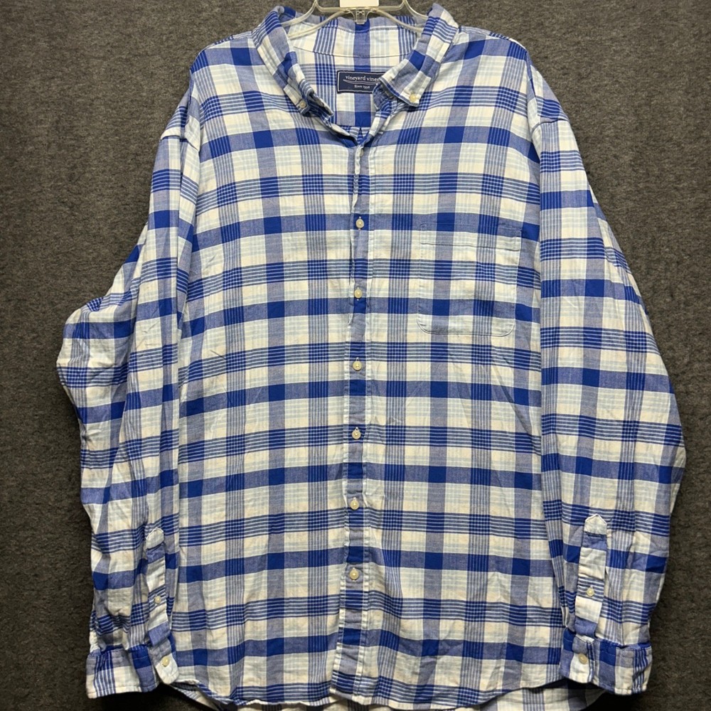 Vineyard Vines Men's Long Sleeve Plaid Button Down Shirt 3XT Blue White