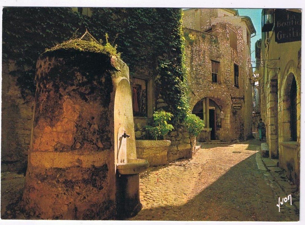 France Postcard Saint Paul Cote d'Azur Fountain In The Main Street