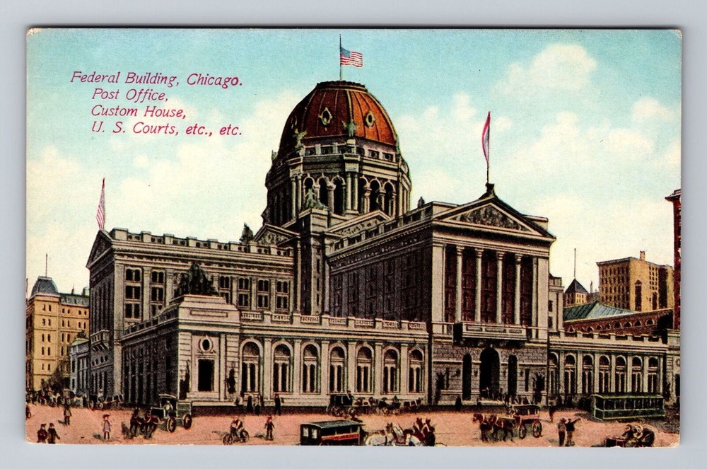 Chicago IL-Illinois Federal Building Post Office Custom House Vintage Postcard