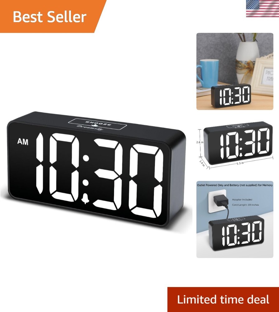 Compact Digital Alarm Clock with Jumbo Numbers & Adjustable Volume Control