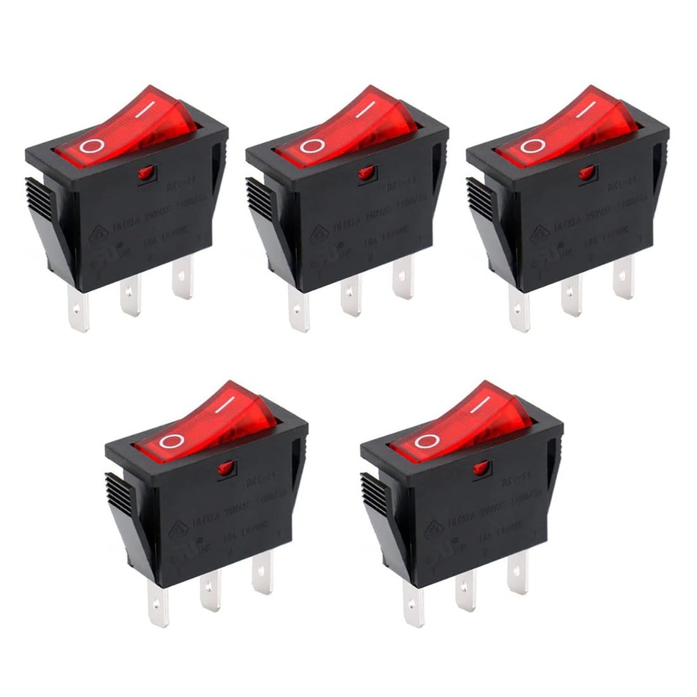 BAOMAIN SPST Rocker Switch,ON/Off 3-Pin 16A 250V AC,Red LED Illuminated Snap-...