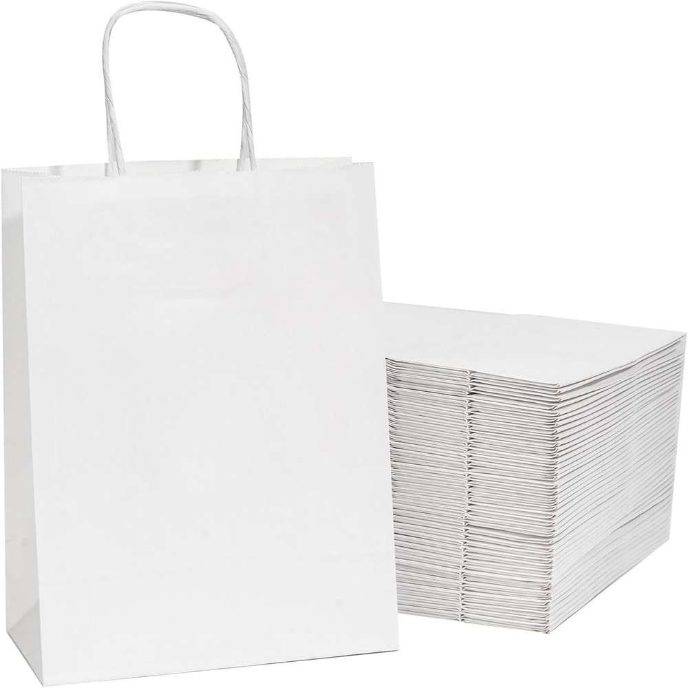 White Paper Bags with Handles 8x4.5x10.8 Inch 25 Pcs Gift Bag Medium Size, White