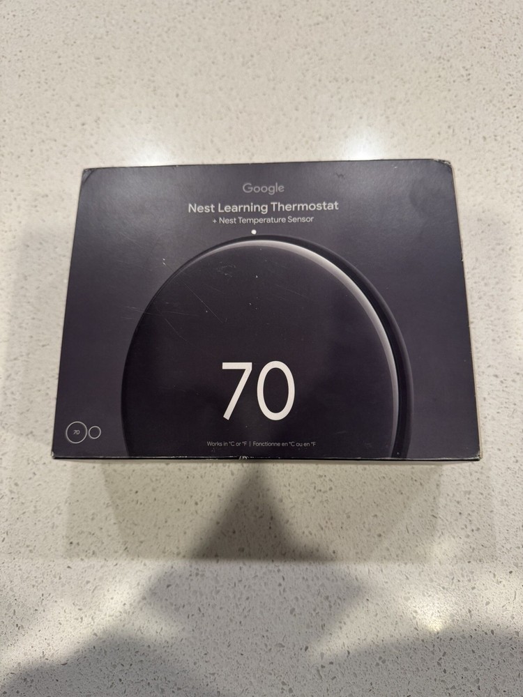 Google Nest Learning Thermostat (4th Gen) w Temperature Sensor Polished Obsidian