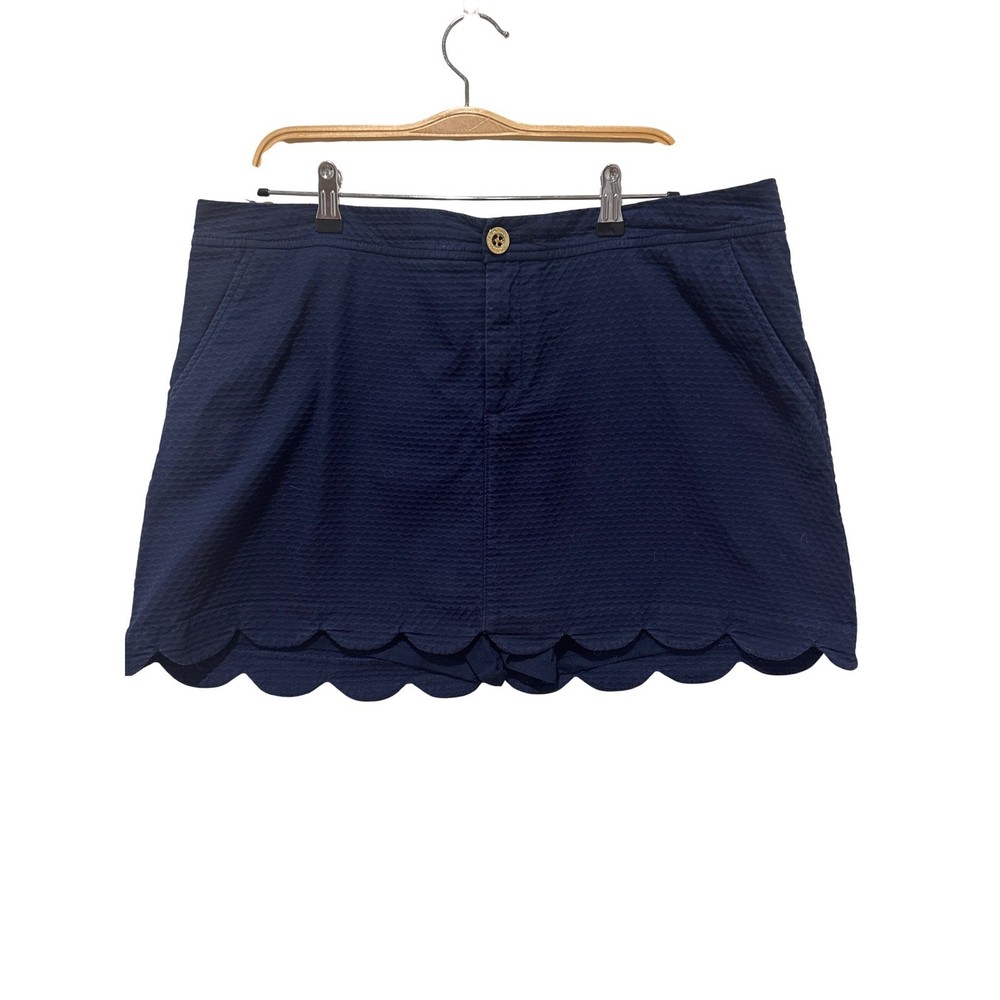 Lilly Pulitzer Navy Blue Seersucker Scalloped Hem Skort Womens Cotton Mini Skirt