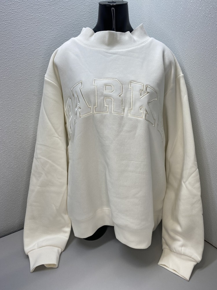 Parke Womens Sweatshirt Pearl White Size L/XL Bridal Fleece Varsity Mockneck