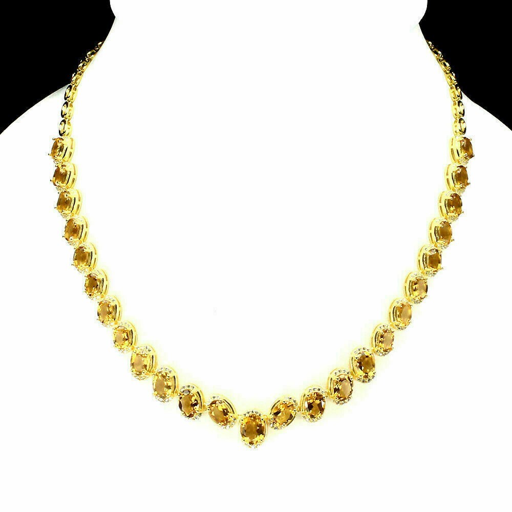 Sterling Silver Yellow Gold Coated Citrine Necklace 17.25-19.25 Inch