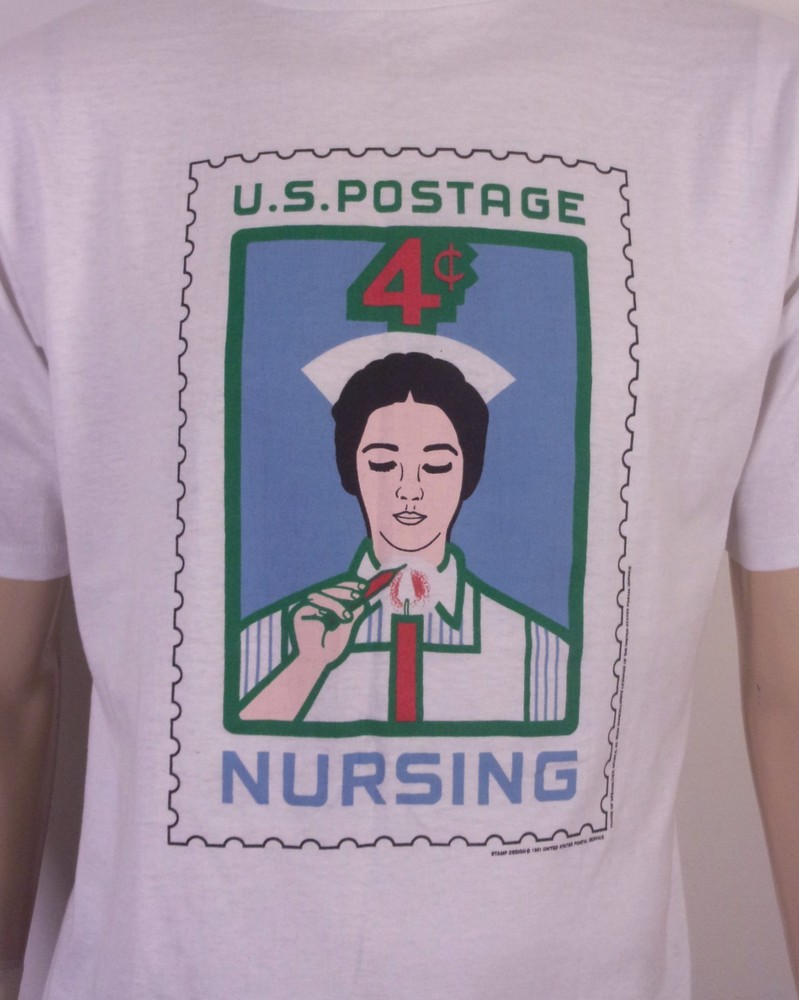 vintage 80s US Postage Stamp USPS T-Shirt Nursing 1961 Design single stitch XL