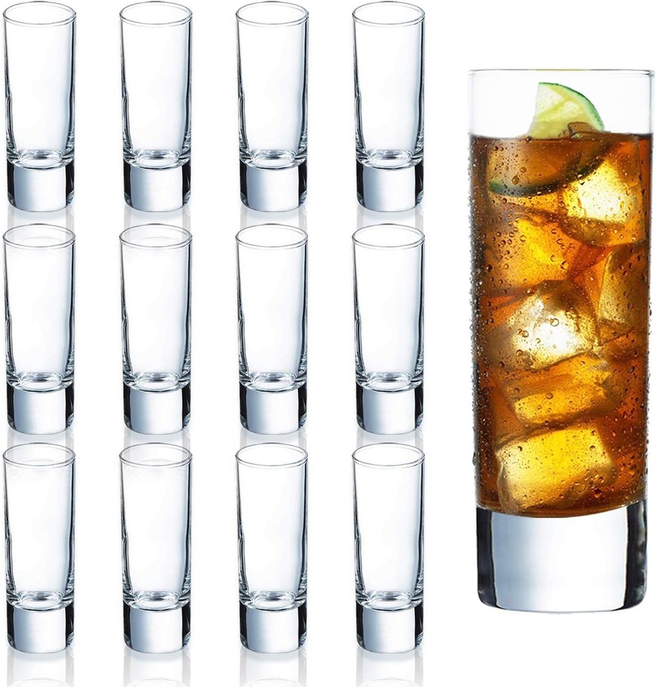 Clear Heavy Base Shot Glasses 12 Pack 2 oz Tall Glass Set Whiskey Tequila Vodka