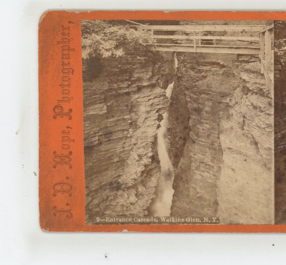 Entrance Cascade Watkins Glen NY J.D. Hope Stereoview