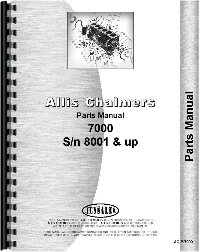 Allis Chalmers 7000 Tractor Parts Manual for Serial 8001 and Up