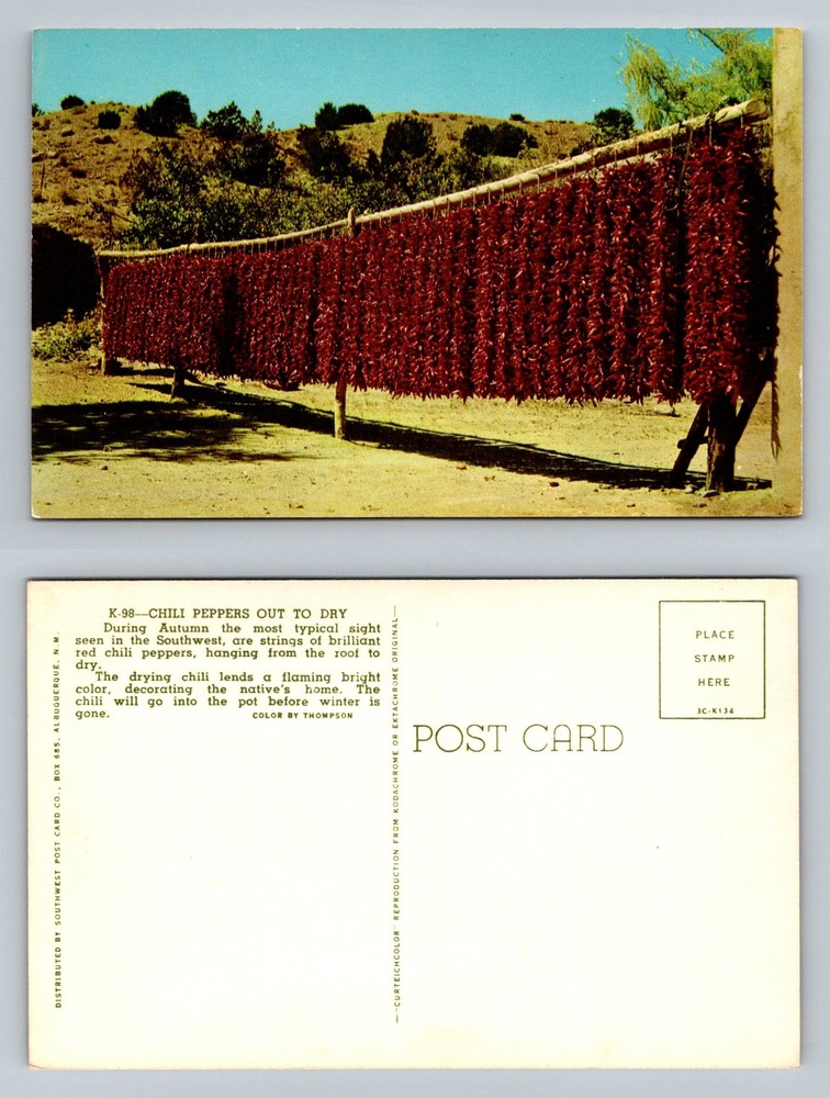 Albuquerque, NM-New Mexico, Chili Peppers Out To Dry In Autumn Vintage Postcard