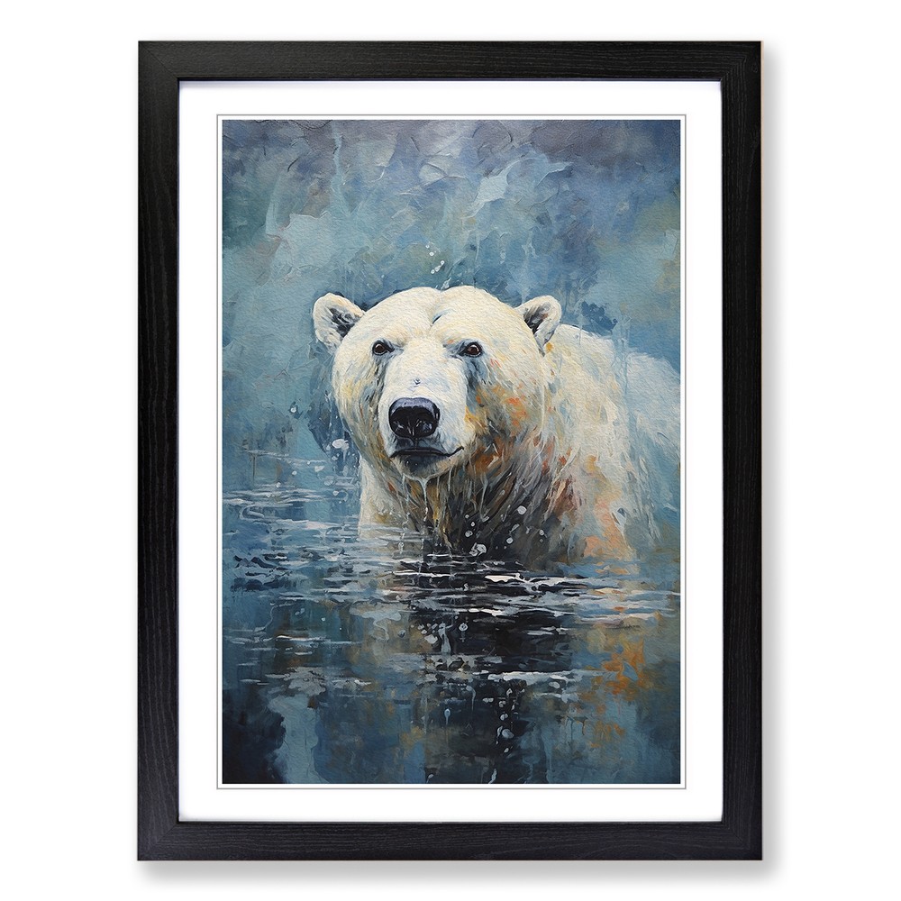 Polar Bear Modern Framed Canvas Wall Art Print Poster Picture, Home Decor