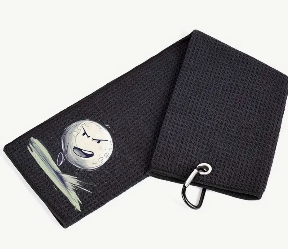 Microfiber Angry Golf Bag Towel, Waffle Weave, Soft, Quick Dry, 3 Fold w/Clip