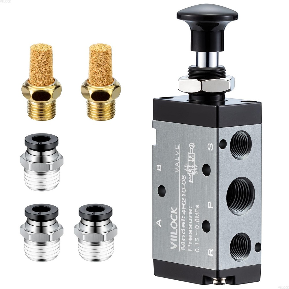 VIILOCK Pneumatic Air Hand Lever Valve, 5 Way 2 Position 1/4”NPT Solenoid Val...