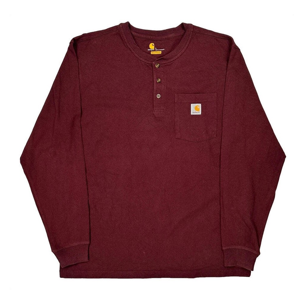 Carhartt Long Sleeve T-Shirt - Large Burgundy Cotton