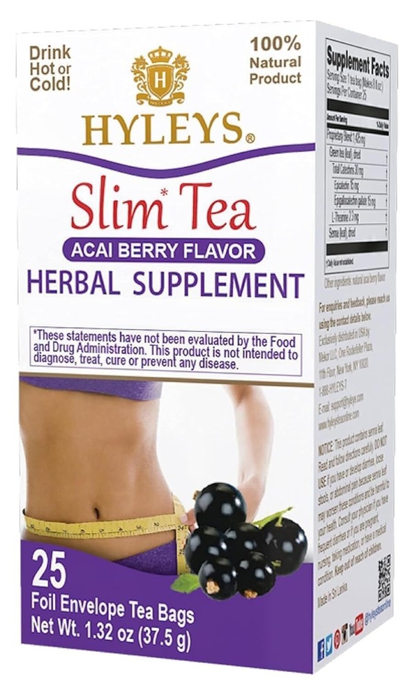 HYLEYS Slim Tea Acai Berry Flavor - Weight Loss Herbal 25 Count (Pack of 1)-image