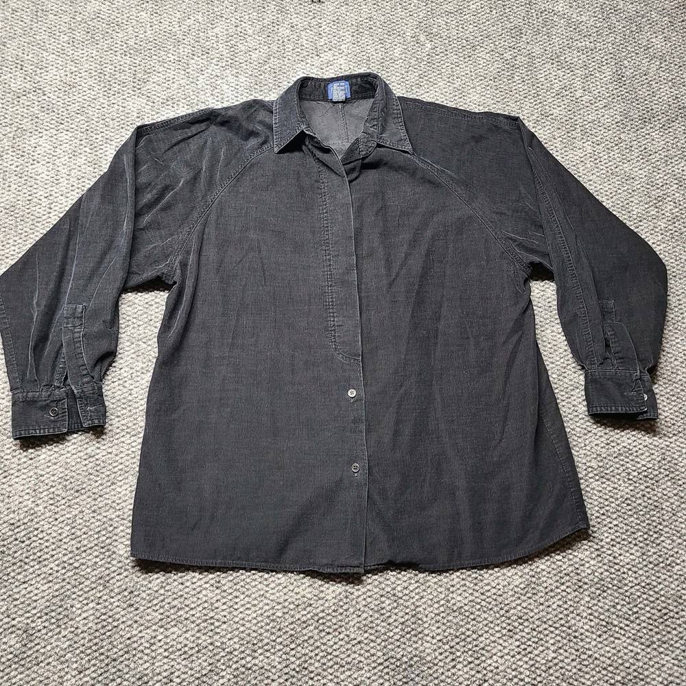 Vintage 90s Faded Glory Shirt Mens S Black Corduroy Button Up Long Sleeve Casual