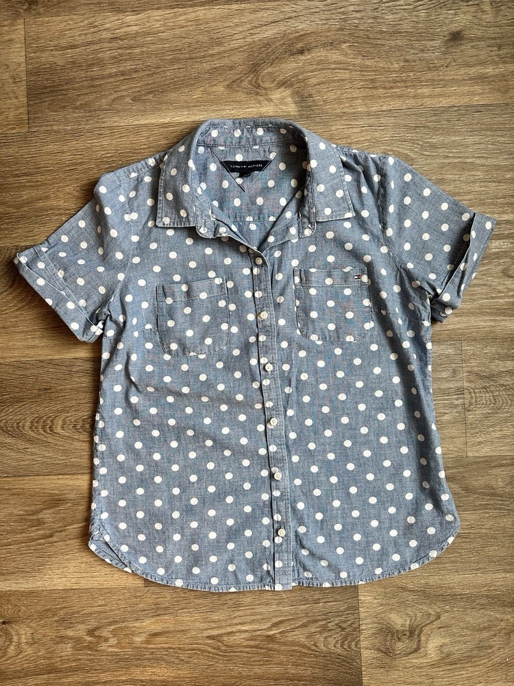 Tommy Hilfiger Women’s Medium Chambray Blue Polka Dot Button-Up Shirt