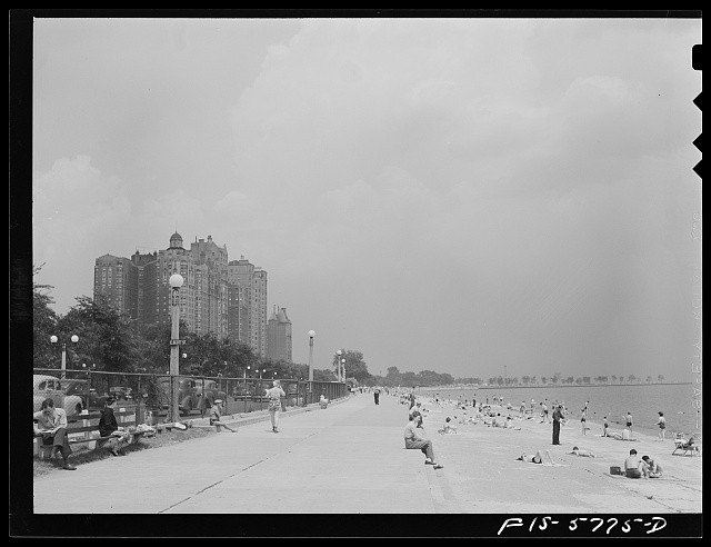 Photo:Chicago Illinois Lake Michigan Beach 1942 Summer Promenade Bathers