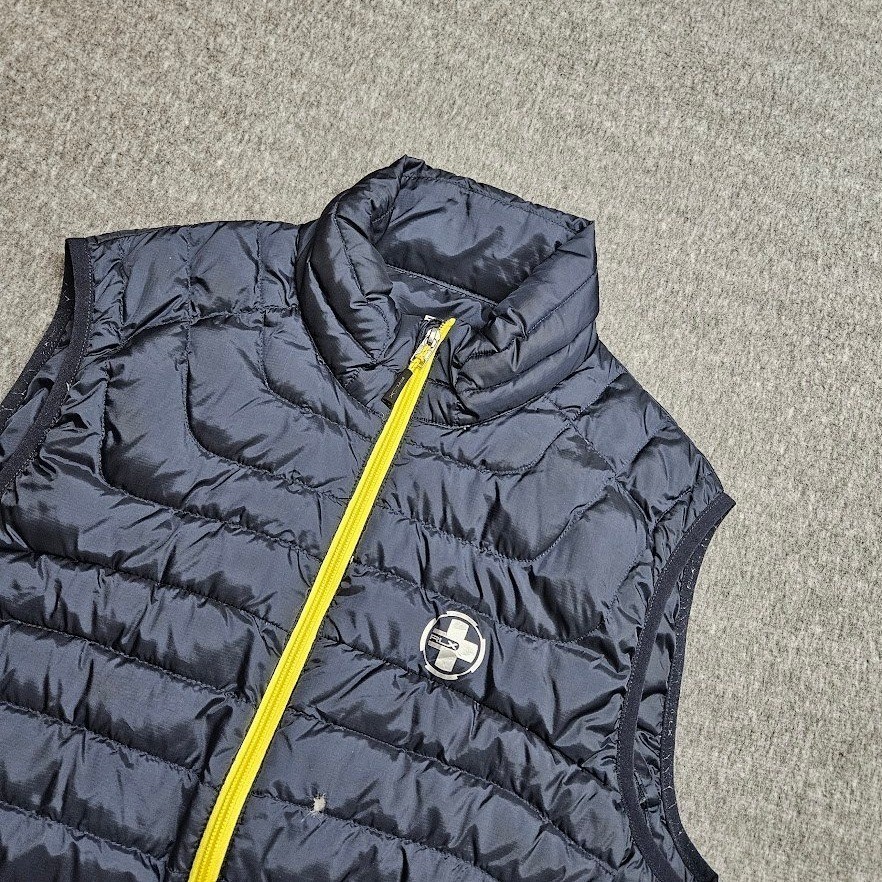 RLX Ralph Lauren Puffer Vest Mens Large Navy Blue Yellow Zip Down Filled Quilted