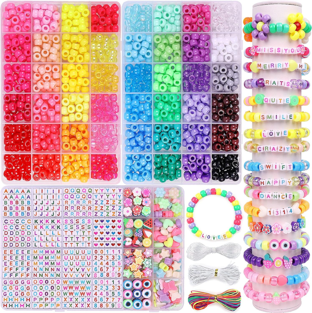 2303Pcs 48-Color Pony & Kandi Beads Kit for DIY Bracelets with 70 Charms