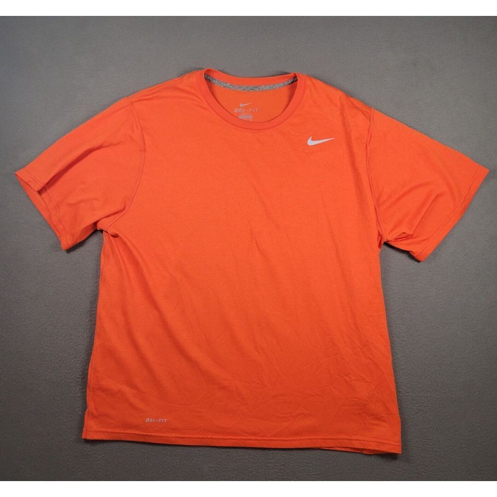 Nike Dri Fit Shirt Mens Orange Short Sleeve Sports Outdoor Activewear Logo