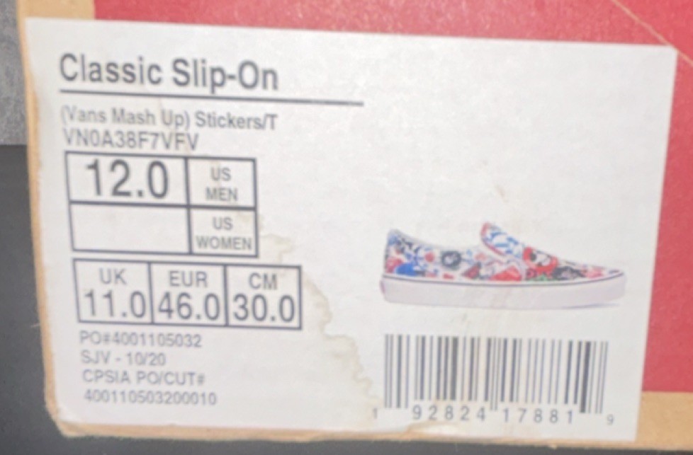 Vans Classic Slip-On Mash Up Stickers Men's Multicolor Canvas Size 12